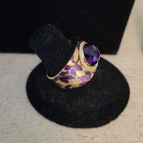 14k yellow gold with purple and orange inlay ring - Picture 1 of 8